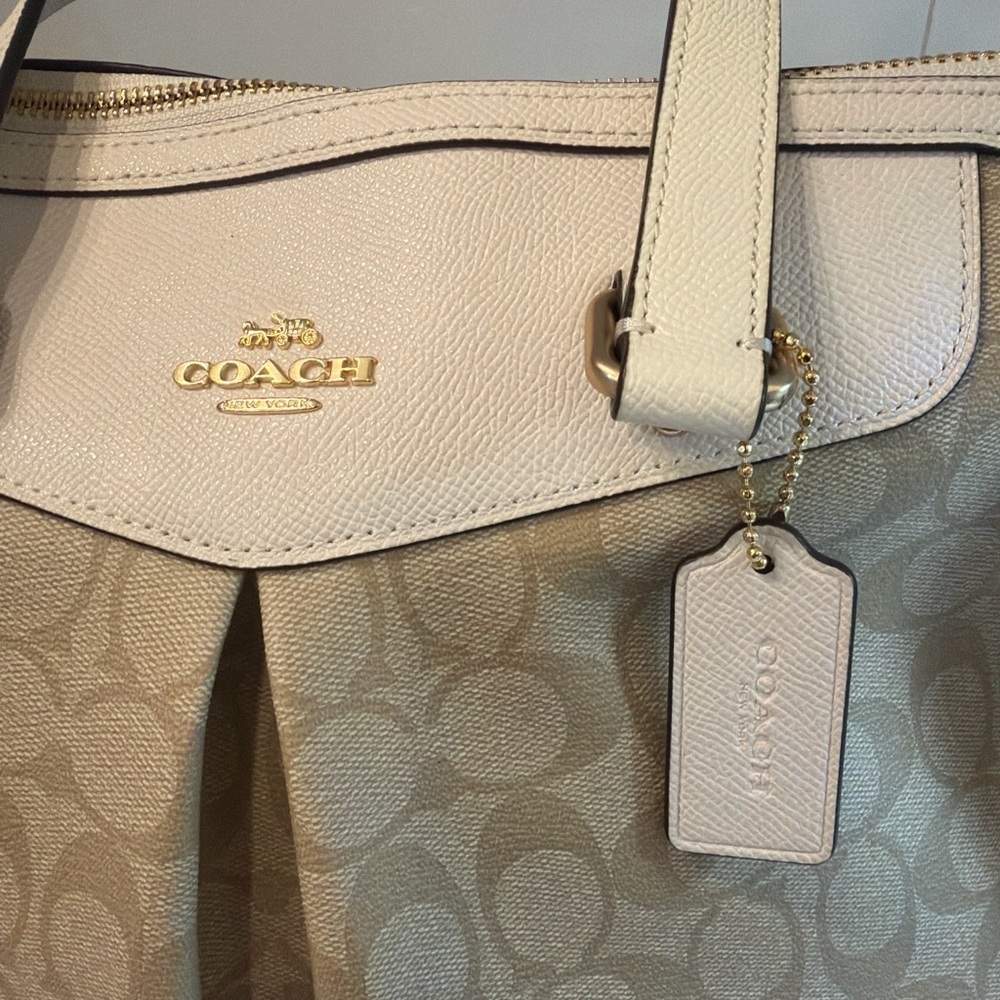 Coach F34614 Signature Canvas Tote Cream Leather Shoulder Bag - Picture 3 of 9